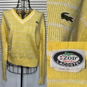 Vintage Rare💛Izod Sport Lacoste Yellow and White Striped 
Sweater Size 38